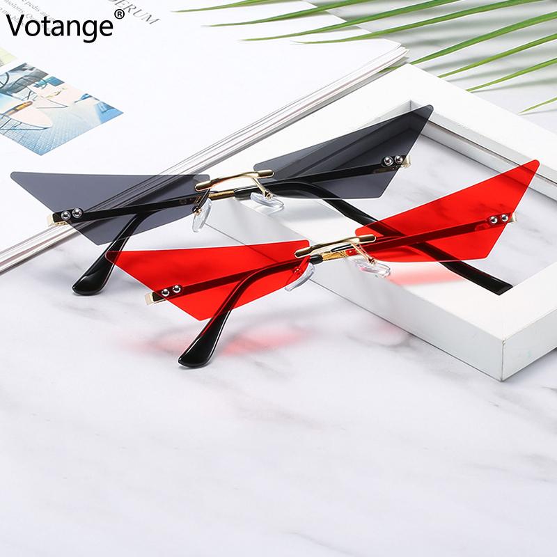 

Sunglasses Rimless Punk Women Men Cat Eye Triangle Sun Glasses Candy Color Metal Vintage Narrow Oculos Feminino E095