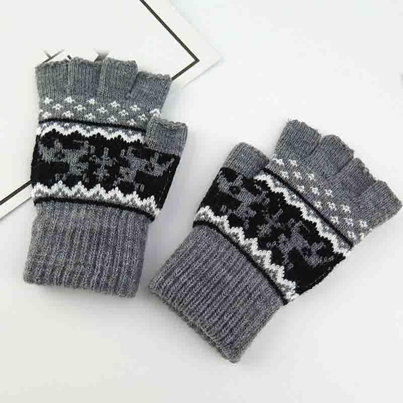 

1 Pair Warm Semi-Finger Driving Gloves Soft Knitted Half-Finger Gloves Deer Pattern Fingerless Glove Outdoor Driving Mittens