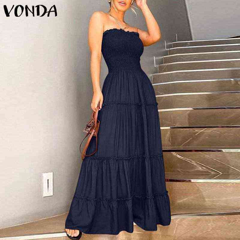 

Women Summer Maxi Dress Vintage Solid Dress 2021 VONDA Elegant Sexy Long Party Dress Robe Femme Bohemian Vestidos G1223, New-pink
