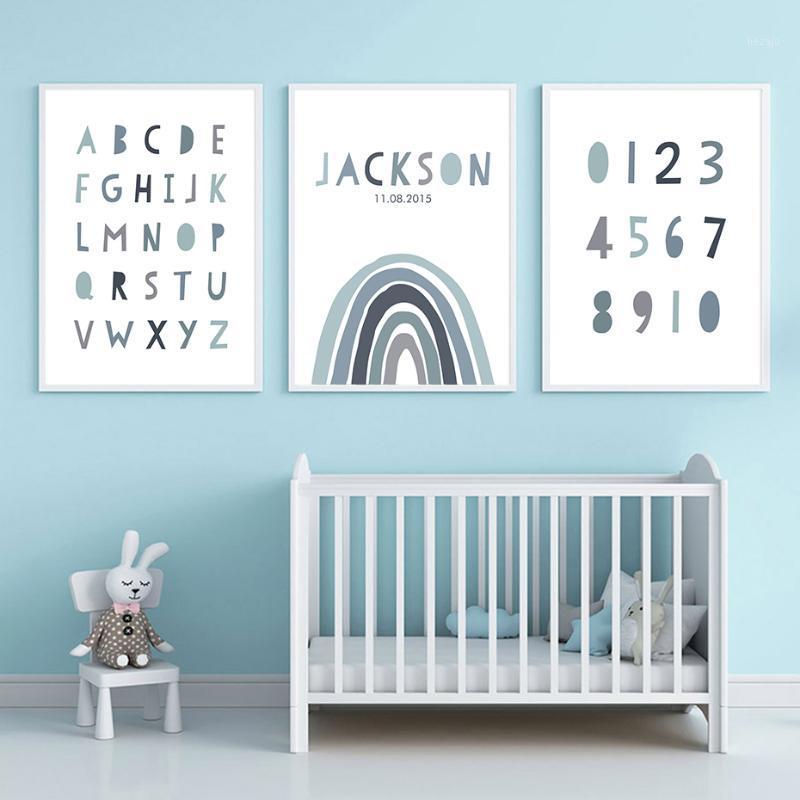 

Personalized Baby Name Birth Date Rainbow Nursery Wall Art Canvas Painting Poster Print Pictures Gift for Baby Room Home Decor1