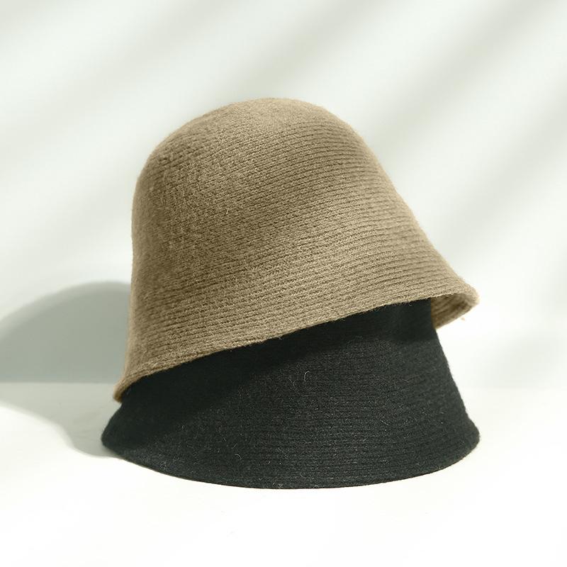 

Solid Color Wool Hat Bucket Hat Women's Autumn And Winter Fisherman Vintage Knitting Wool Basin Bucket, Barrel cap-blue