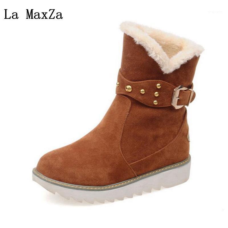 

La MaxZa Women's Winter Snow Boots Buckle Casual Boots Warm Wedges Increased Female Flock Flat Ankle Anti-Skiing Ladies1, Beige