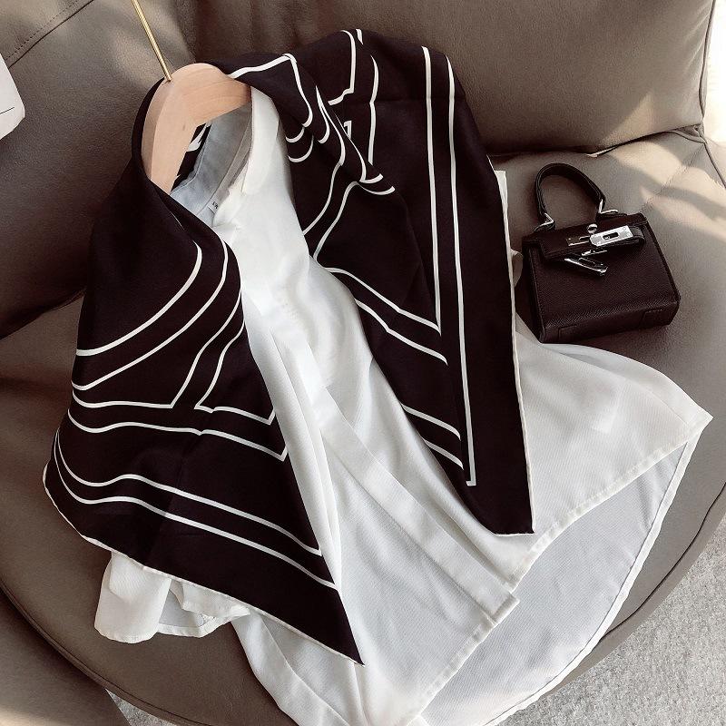 

OUOI Fashion striped 90CM square scarf silk scarf female multifunctional spring and autumn thin shawl sunscreen