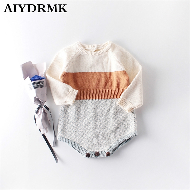 

Knitted Autumn Newborn Clothes Long Sleeve Infant Girl Boy Romper Toddler Baby Jumpsuit Onesie Overalls 201127, Angle grey