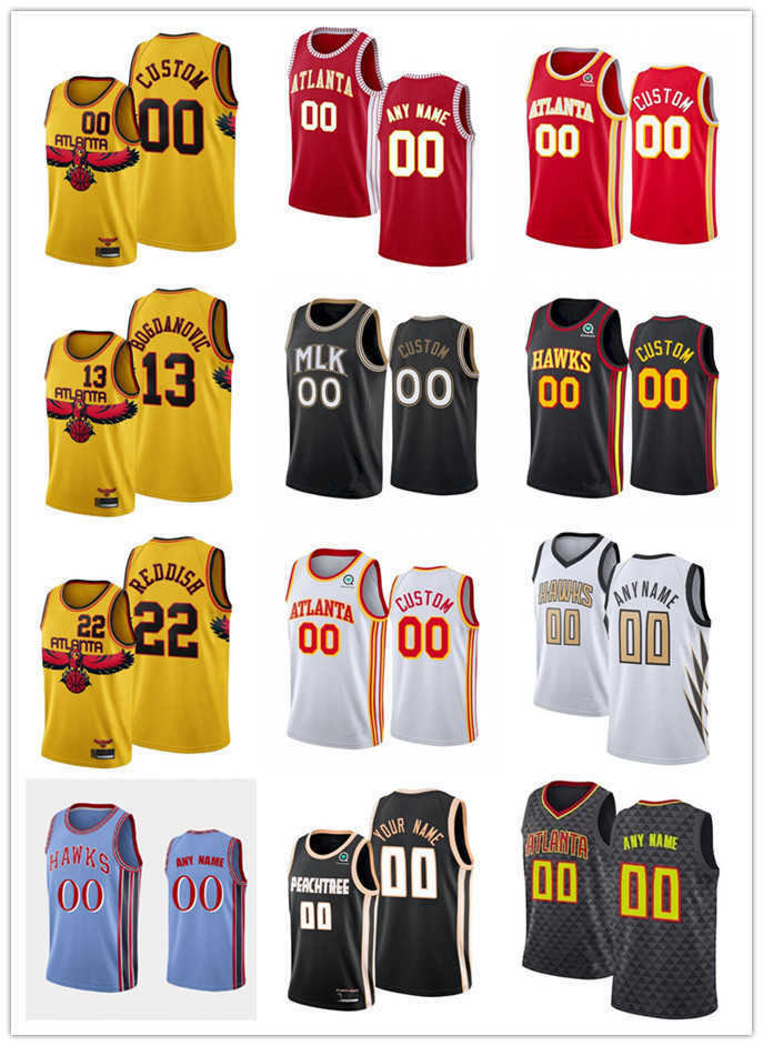 

75th Custom Men Women Youth Atlanta's Hawks's 22 Cam Reddish 6 Lou Williams 0 Delon Wright 13 Bogdan Bogdanovic Basketball Jerseys, Black;red
