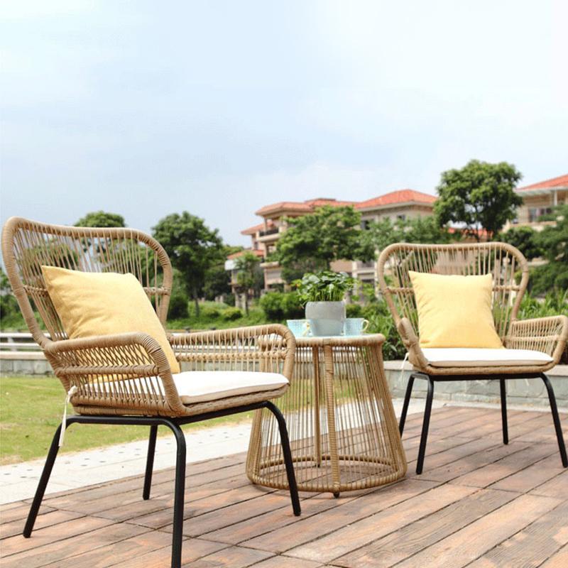 

Balcony chair of small table outdoor recreational cane chair courtyard terrace villa cane makes three-piece set