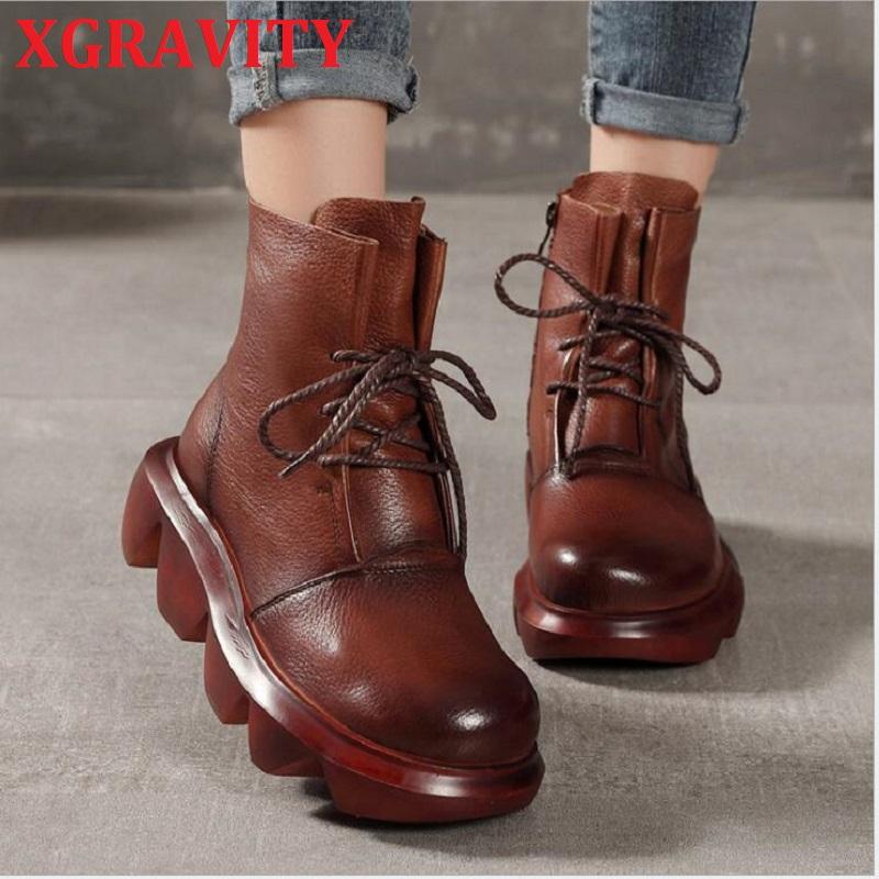 

XGRAVITY S152 New 2021 Autumn Winter Shoes Thick Sole Platform Wedge Boots New Fashion Ladies Shoes Women Boots Female, Coffee