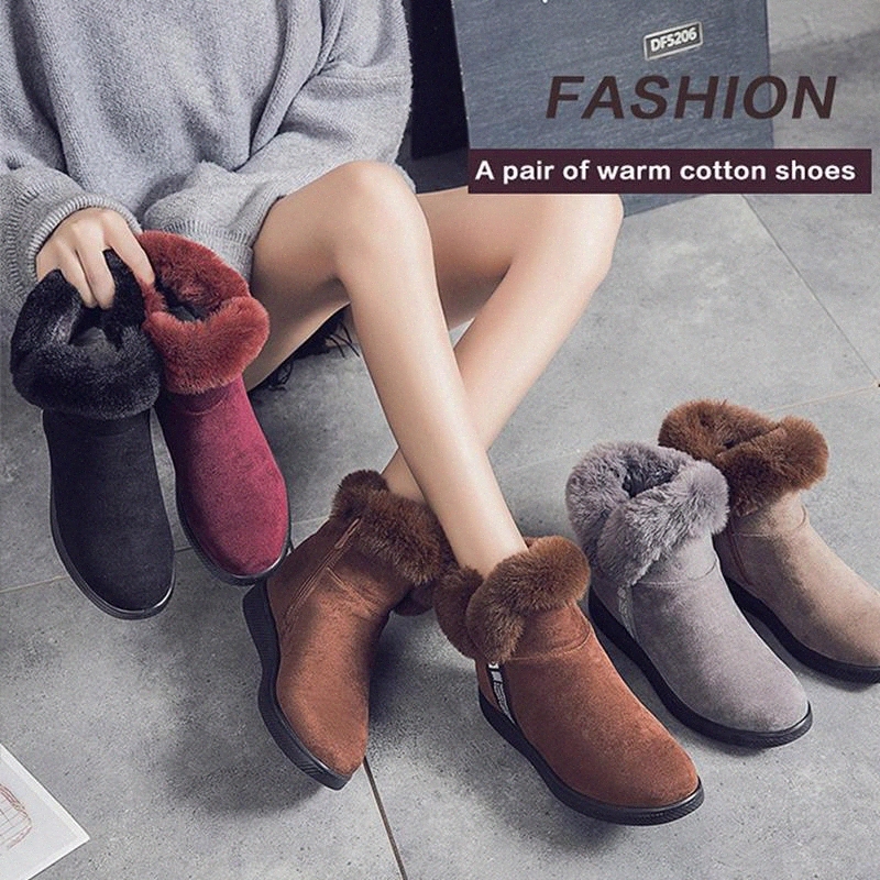 

2020 Winter Fur Boots for Women Shoes Autumn Winter Snow Boot Ladies Platform Low Heel Ankle Booties for Sports Casual Cowboy #pk2r, Black