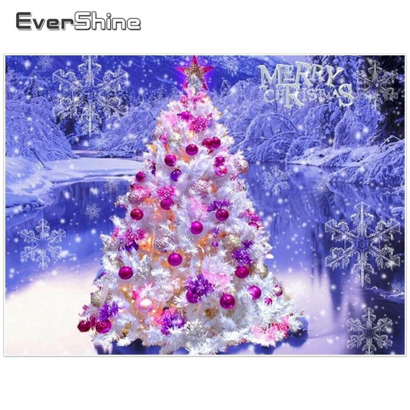 

EverShine Diamond Painting Scenery Pictures Of Rhinestones Full Round Diamond Embroidery Cross Stitch Christmas Tree Wall Decor