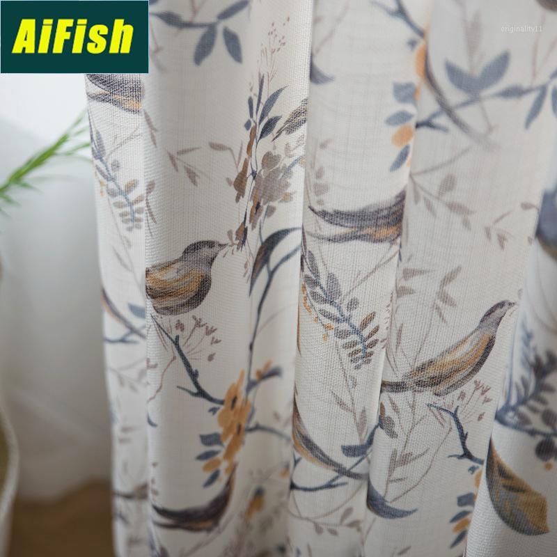 

American Pastoral Country High-Quality Cotton Linen Printing Bird Bedroom Living Room Blackout Decorative Curtains ZH044-31, Tulle
