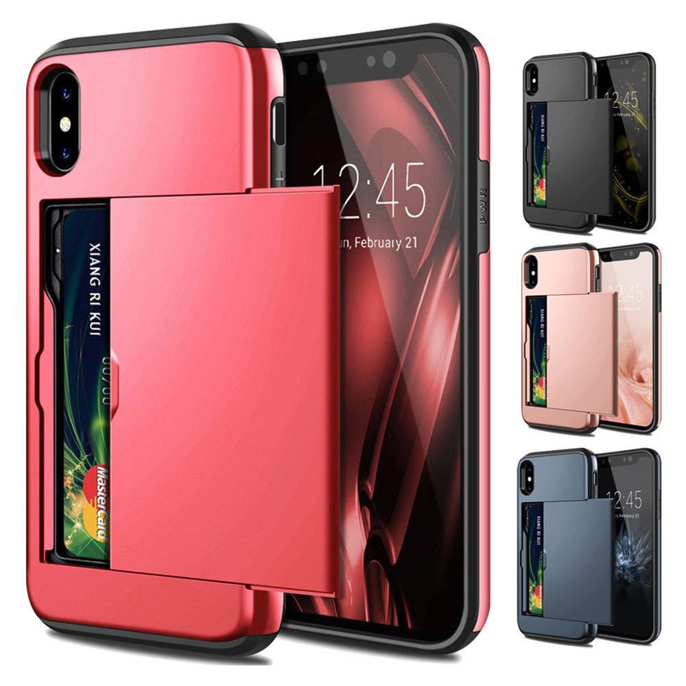 

Slot Holder Cover For iPhone 11 Pro Max 8 7 6S Plus XS MAX XR Card Armor Slide Card Case For Samsung S20 Ultra S9 S8 Plus S7 S10 Note 9, Mixed colors(leave message to us)