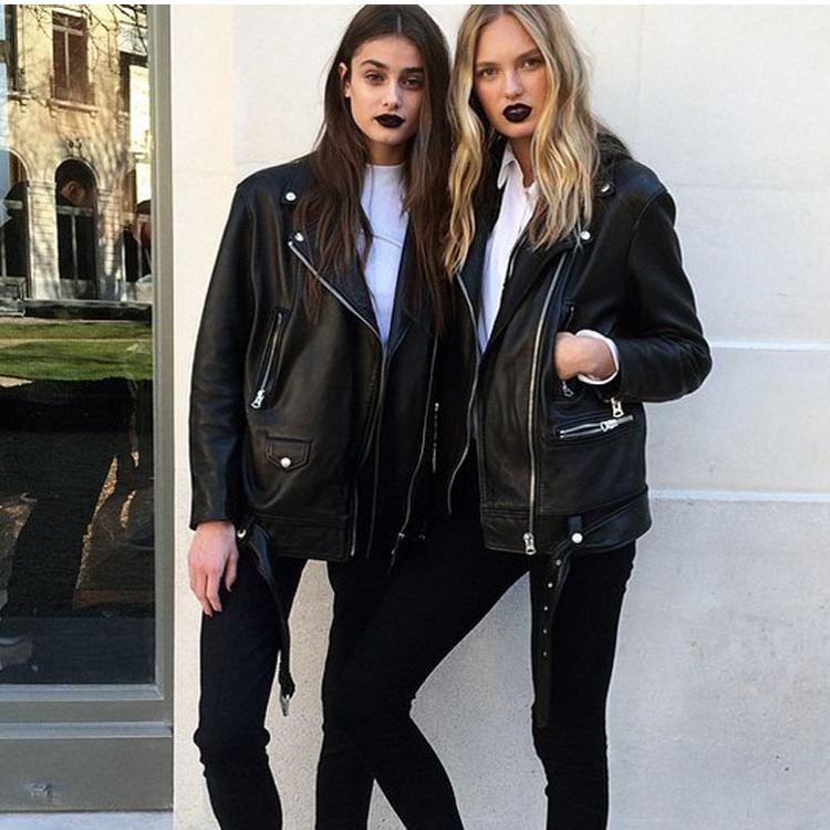 

New Genuine Woman Loose Fashion Female Sheepskin Jacket Soft Plus Eur Size Leather Coat Sales, Black