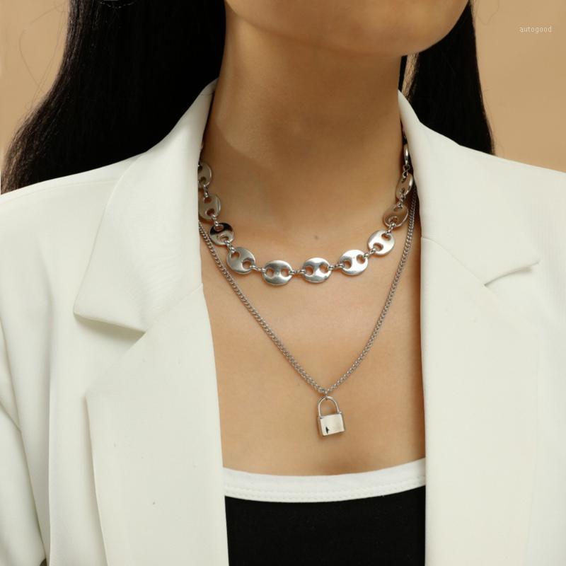 

Autogood Chokers Punk Hip Hop Curb Cuban Lock Pendant Choker Necklaces Statement Pig Nose Collar Necklace Women Men Jewelry1