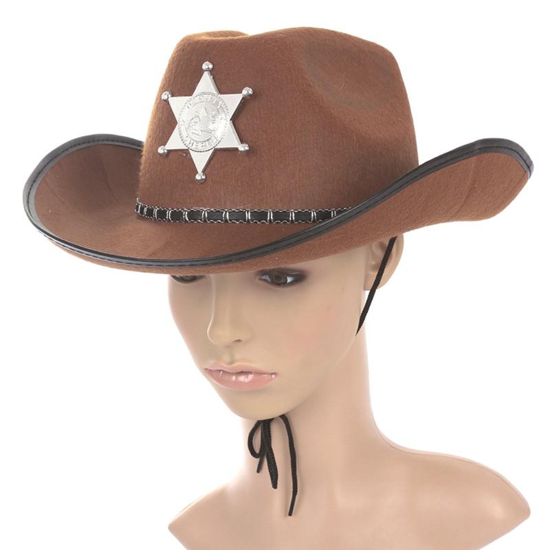 

Cowboy Western Wild West Sheriff Hat Fancy Dress Halloween Party Costume, Black