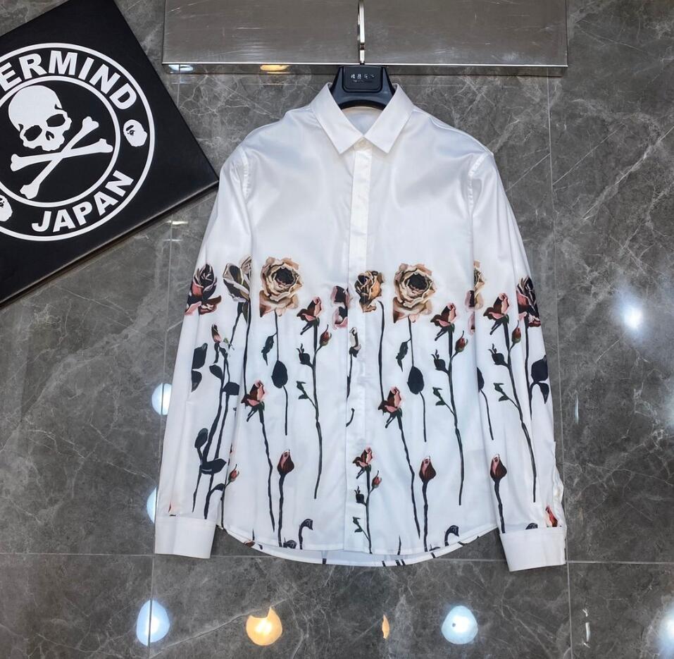 

Men's luxury shirt Fashion Bee embroidered long sleeve dress shirt brand classic lapel business shirt size -3XL #01, White;black