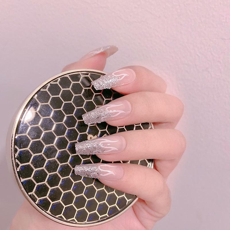 

24pcs Flame Fake Nails Sparkly Glitter Painted Design Red Fire Pattern Full Cover Long False Nails Artificial Nail Decal Art Tip, A(24pcs)