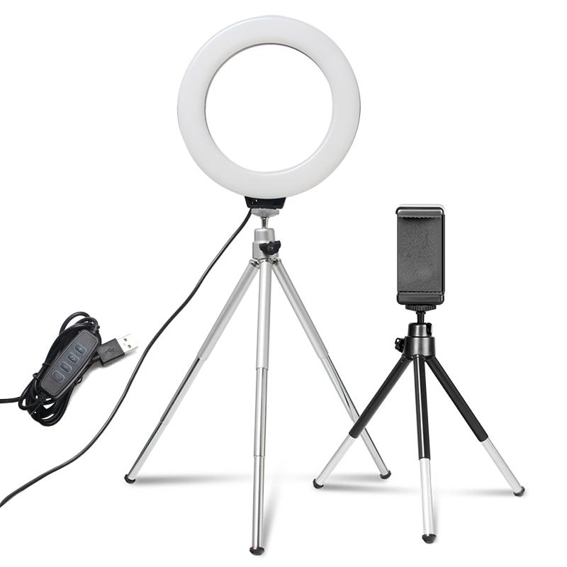 

6 inch Photography Dimmable LED Selfie Ring Light Youtube Video Live 3500-5500k Photo Studio Light With USB Plug Tripod