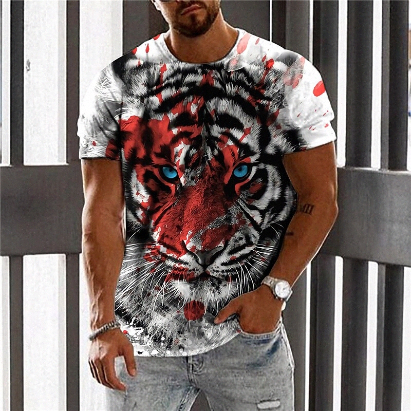 T-shirt Unisexe T-shirt 3D Imprimé graphique Imprimés Tiger Col Vacances quotidiennes Imprimé à manches courtes Tops Casual Designer Grand et gra