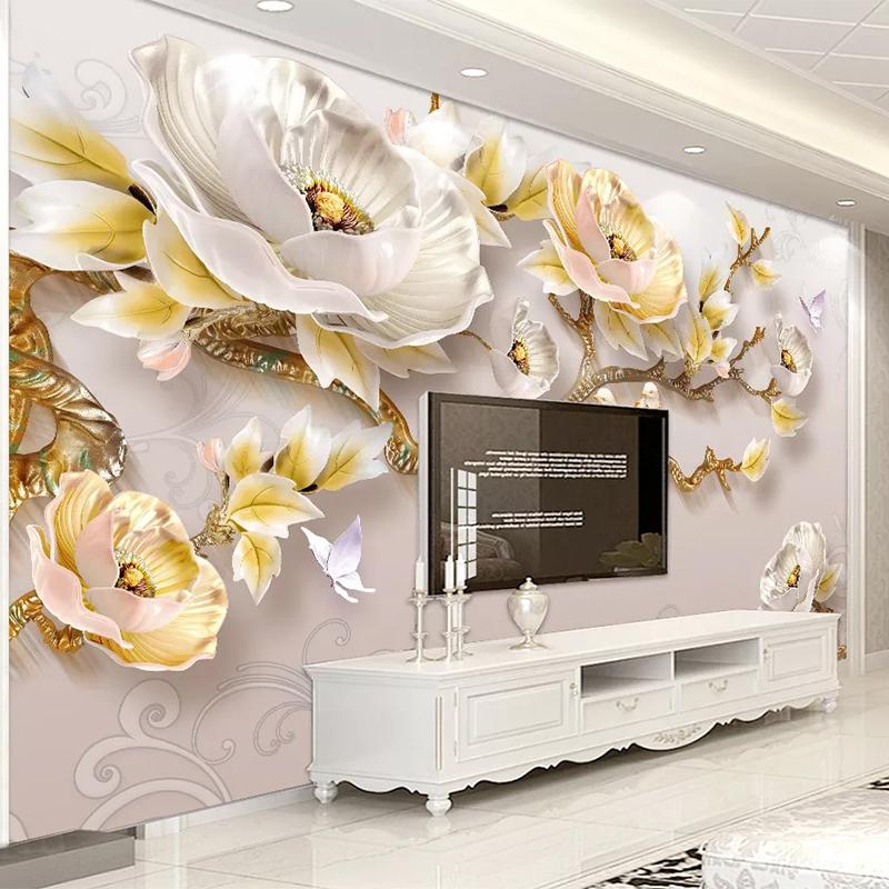 

3D Wallpaper Modern Relief Peony Flowers Murals Living Room TV Sofa Luxury Home Decor Self-Adhesive Waterproof Canvas 3D Sticker, As pic