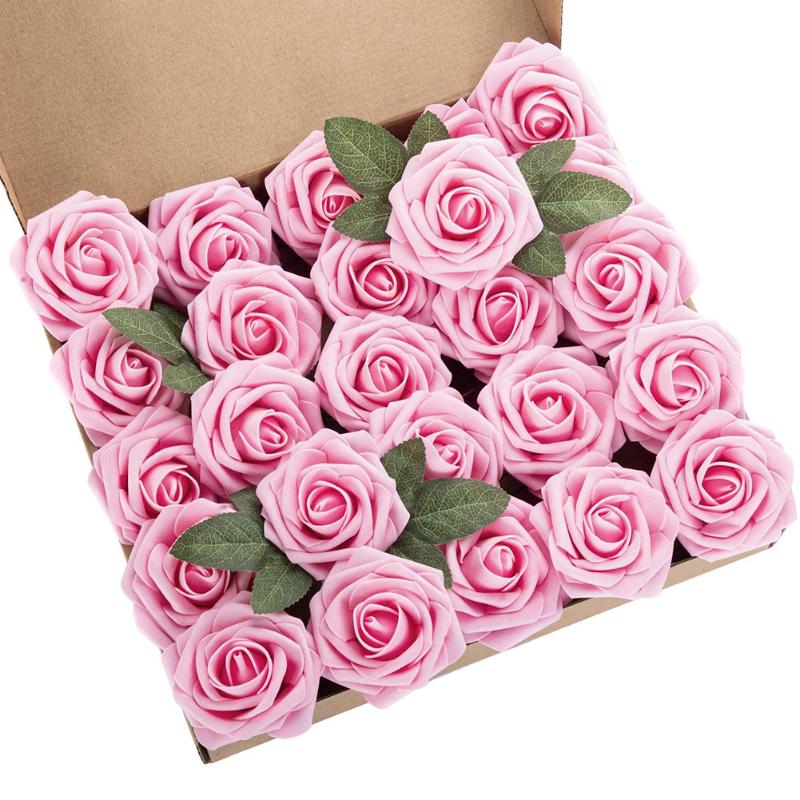 

25pcs Flower Foam Rose Roses Flower Heads with Stem for DIY Wedding Bouquets Centerpieces Arrangements Party Home Decor TB, Gray