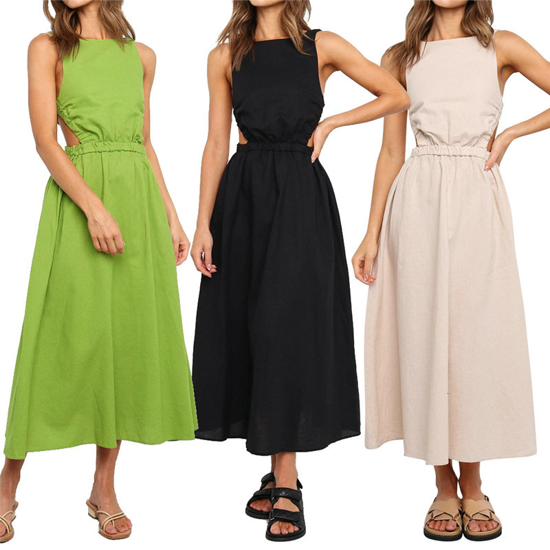 

2021 summer fashion elegant boho maxi dress sexy women party vacation beach casual long dress ladies sleeveless backless dresses V30M