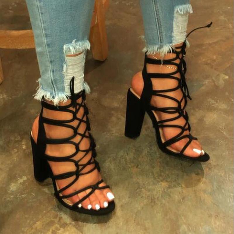 

Ladies Sandals Gladiator Cross Tied Women Pumps Rome High Heels Female Bandage Slingback Shoes Summer Women Sandalias Mujer, Black