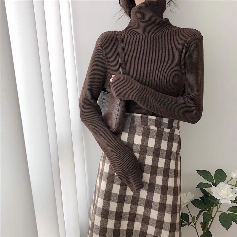 

Hirsionsan Casual Turtleneck Sweater Women Autumn Winter Korean Solid Long Sleeve Knitted Pullovers Slim Basic Pink Sweater 201017, Beige