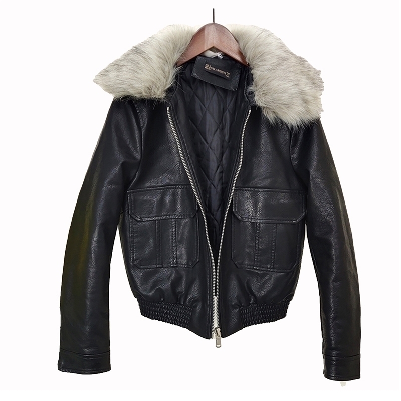

Winter 2021 New for Women in Leather Jackets of the Plutonium with Fur Collar From Autumn Thin Female VXMX, Black