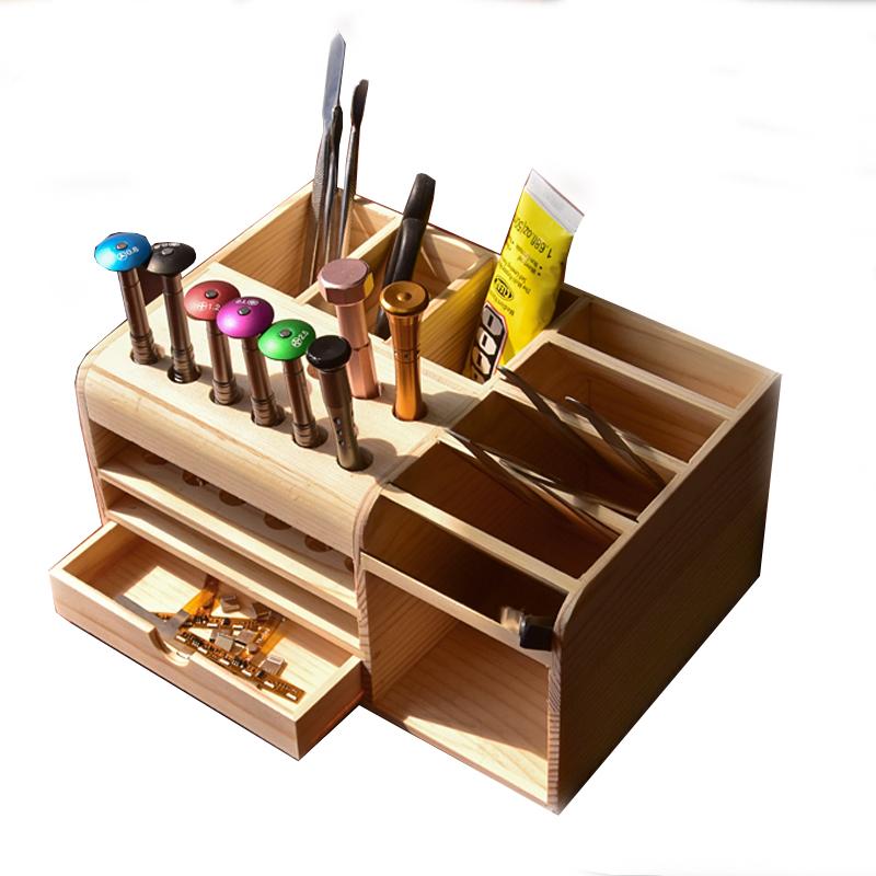 

Toolguide Wooden Container Storage Box for Tools Screwdriver Tweezers Holder Mobile Phone Desktop Reception Tool Parts Box