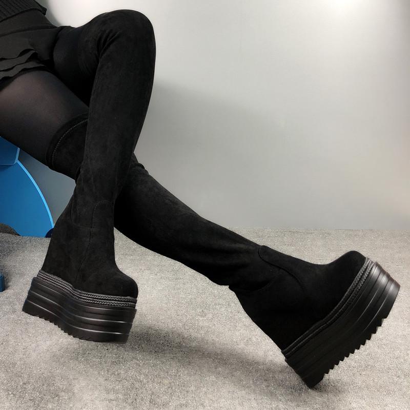 

Long Boots 2020 New Super High Heel Women's Boots 13cm Wedges High Tube Thick Sole Within Increased Over-the-Knee, 01