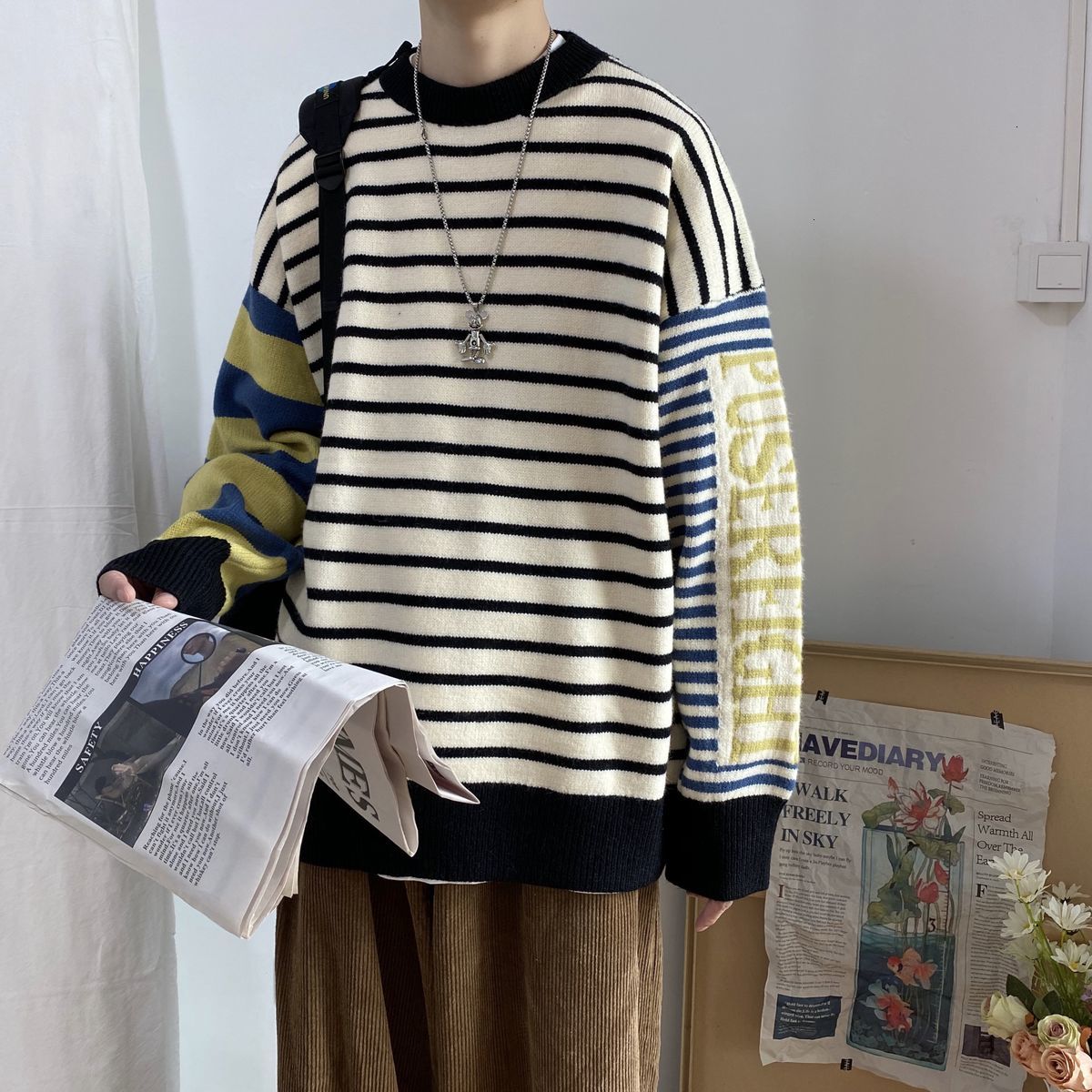 

Men's Blouse 2021 Autumn New Winter List Thin Knitted Shirt Leisure Youth Clothing NDD9, White