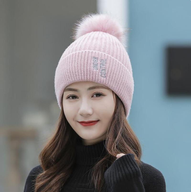 

Beanie/Skull Caps Hats For Women In Winter With Velvet And Thick Knitted Hat Cycling Warm Ear Protection Cold Wool Cover Head Without Brim, White