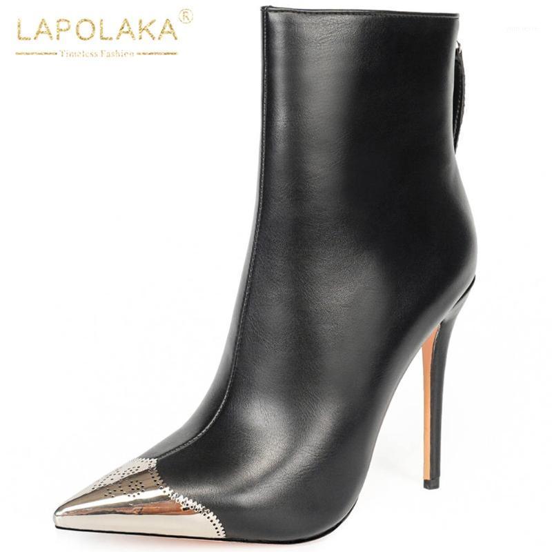 

Lapolaka 2020 New Design Sexy Thin High Heels Shoes Woman Boots Pointed Toe Zip Up Spring Autumn Fashion Ankle Boots Female1, Black