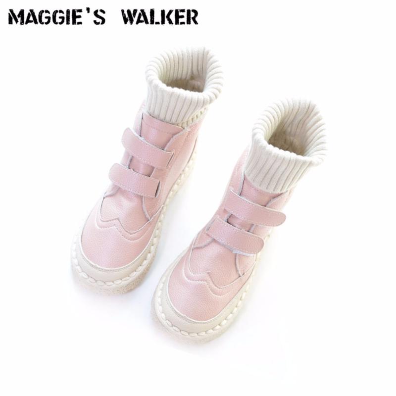

Maggie's Walker Women's Genuine Leather Fashion Boots Hand-made Autumn Casual Patchwork Lacing Boots Size 35~40, Beige