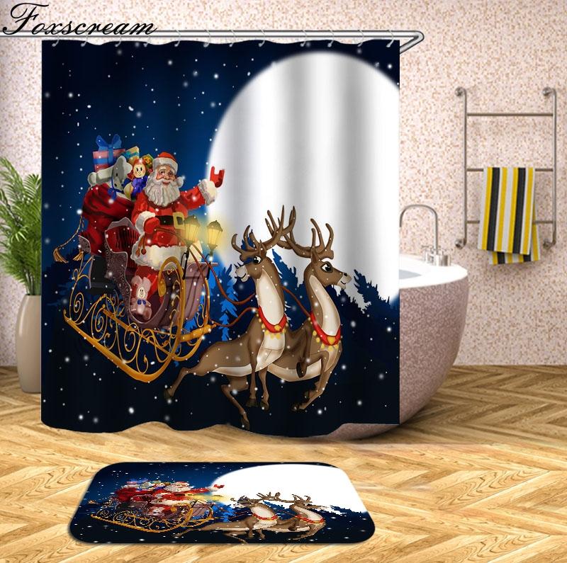 

Christmas Shower Curtain Merry Christmas Decor For Home Santa Claus Shower Curtain Sleepy Snowman Waterproof Bathroom Or Mat