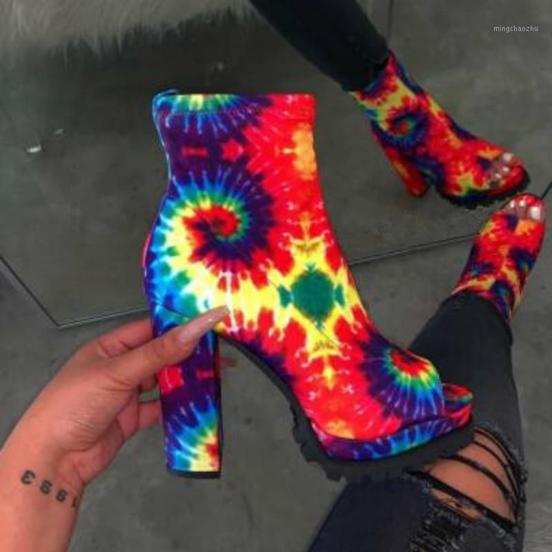 

Autumn/Winter 2020 New Women's Zipper Snake Pattern Waterproof Platform High-heeled Thick-soled Open Toe Low-tube Boots1, Black