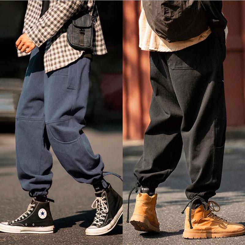 

2021 Korean Style Spring Loose Fit Mens Sweatpant Elastic Waist Sweatpant Joggers Streetwear Fashion Men Outdoor Pants, Black