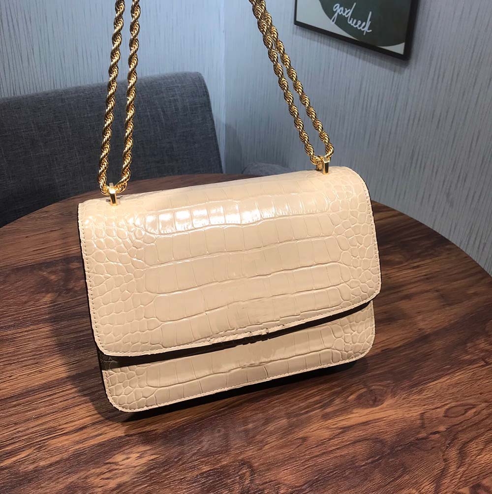 

Handbag Top quality Genuine Leather Eleanor small Bag Shoulder bags women bags Crossbody bag Croc-embossed leather chain box bag, Black