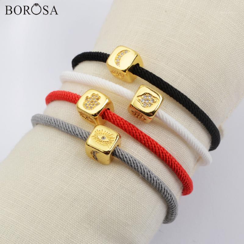 

BOROSA Fashion Gold Beads Charm Bracelet Square CZ Micro Pave Metal Beads Gold Bracelet Adjustable Women Gifts WX1338-B1