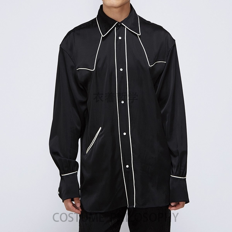 

2020 S-6xl Loose White Strip Splice Shirt High Quality Mark Manga Long Cotton Shirts Male Dress 74sq, Black