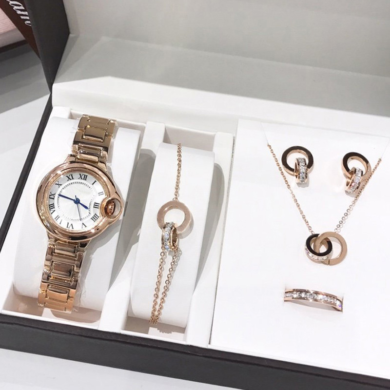 

2021 New Fashion High Quality Lady Watches Jewelry Sets Rings Necklaces Earrings Bracelets Womens Gift Classic Wristwatch Woman Jewelry