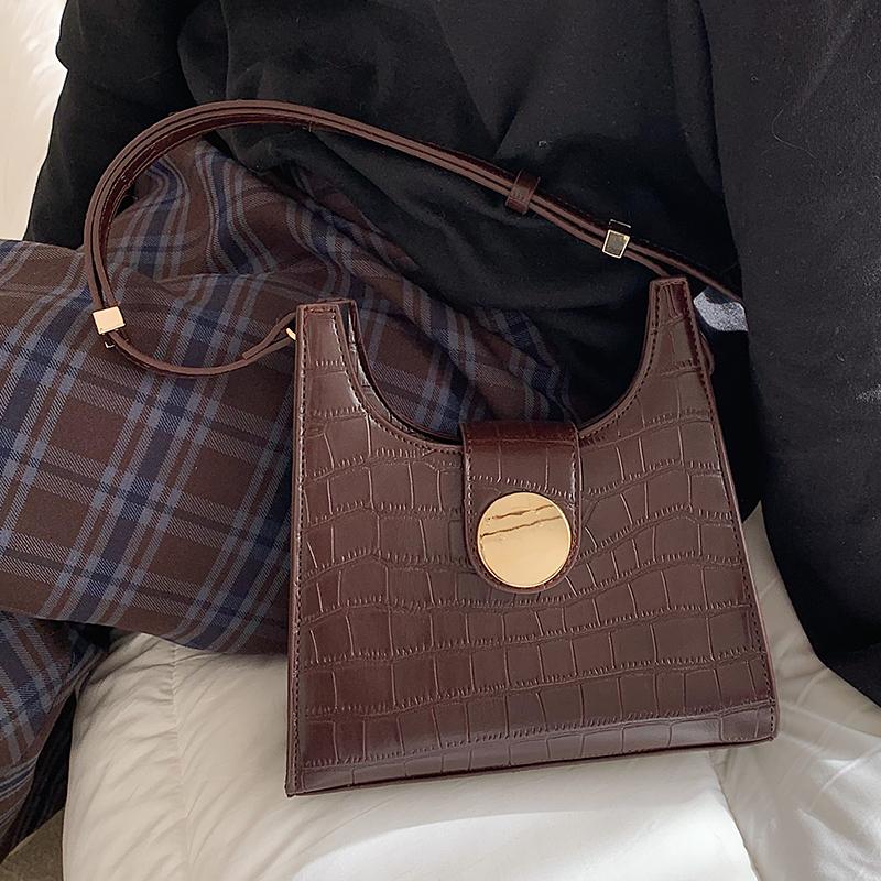 

Alligator Moon Bag for Women's Luxury PU Leather Lock Shoulder Tote Bag Lady Solid Color All-match Crossbody Handbags Sac A Main, Black