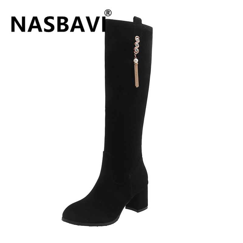 

2020 New Women Boots Ladies Fashion Retro Over Knee Increased Wedges Shoes Long Tube tassel Boots Female Shoes, Black