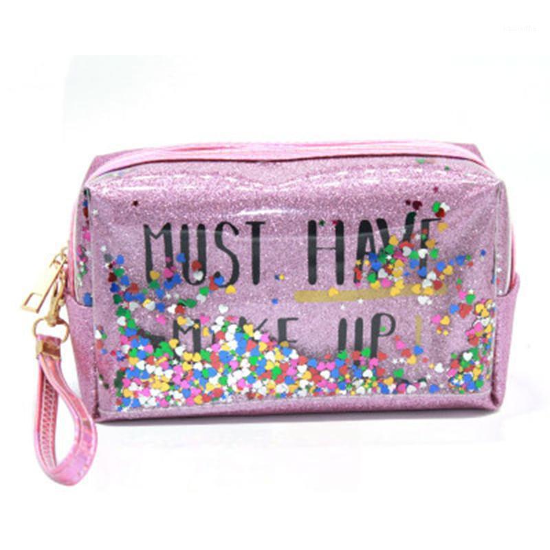 

New Style Cosmetic Bags Colorful Sequins Letter Print Waterproof PVC Makeup Bag Toiletry Organizer Pouch1, Golden