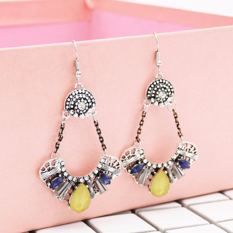 

Vintage Elegant Simulated Glass Crystal Rhinestone Water Drop Earrings for Women Bridal Wedding Party Afghanistan Tribal Jewelry
