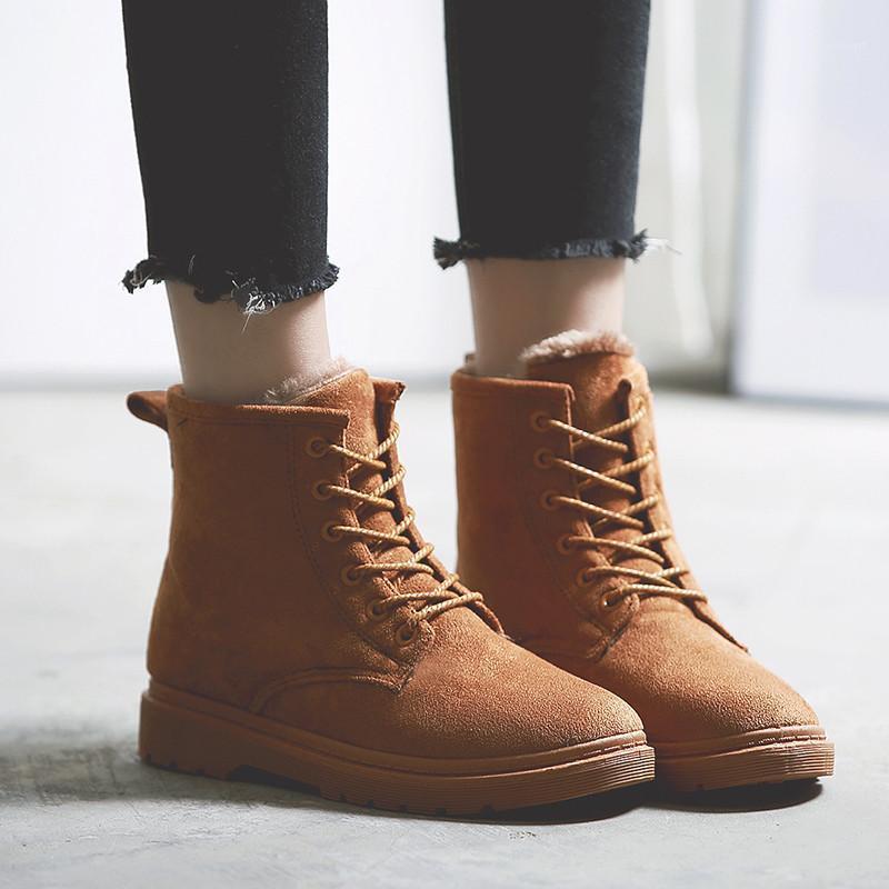 

Snow boots women winter fashion lace up retro ankle boots for ladies casual flats platform warm cotton shoes zapatos de mujer1, Black