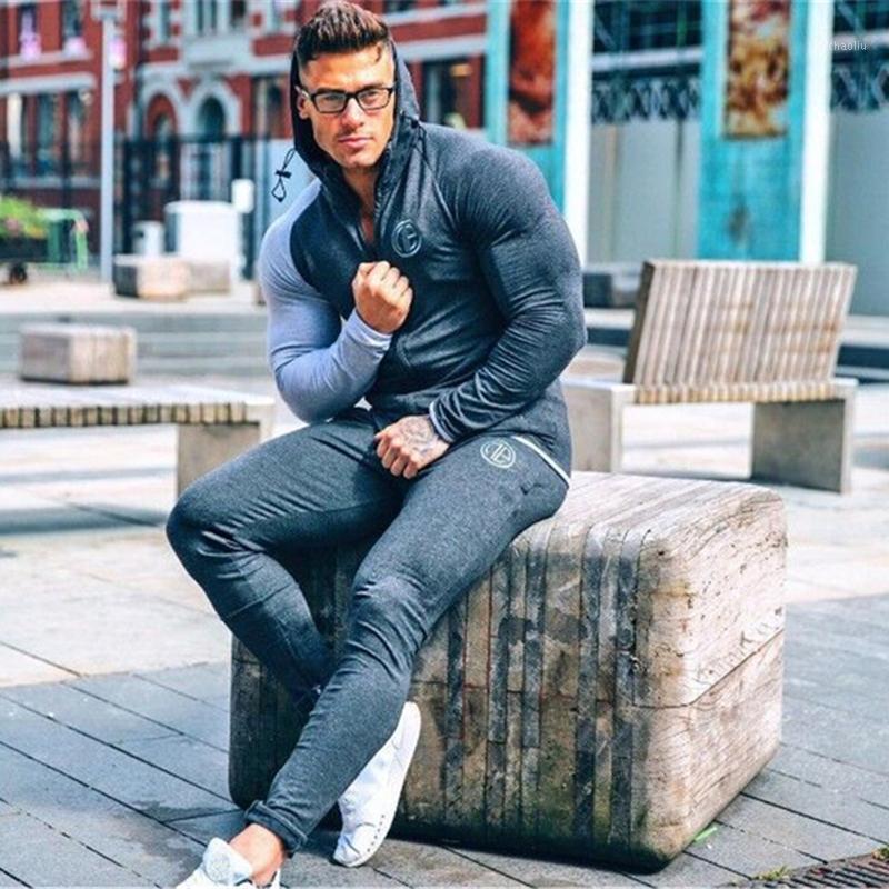 

Fall Running Set Men Long Sleeve Jacket Sweatpants Sportswear Fitness Hoodies Sweatshirt Pants Gym Sports Suit Male Tracksuit1, Black