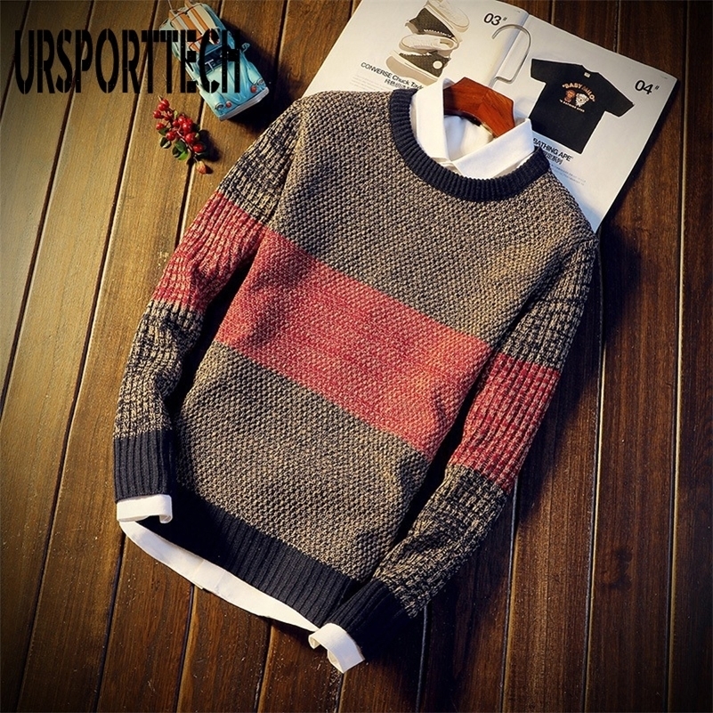 

Autumn Casual Men's Sweater O-Neck Striped Slim Fit Knitted Mens Sweaters Pullovers Knittwear Pullover Men Pull Homme -XXL 201201, Red