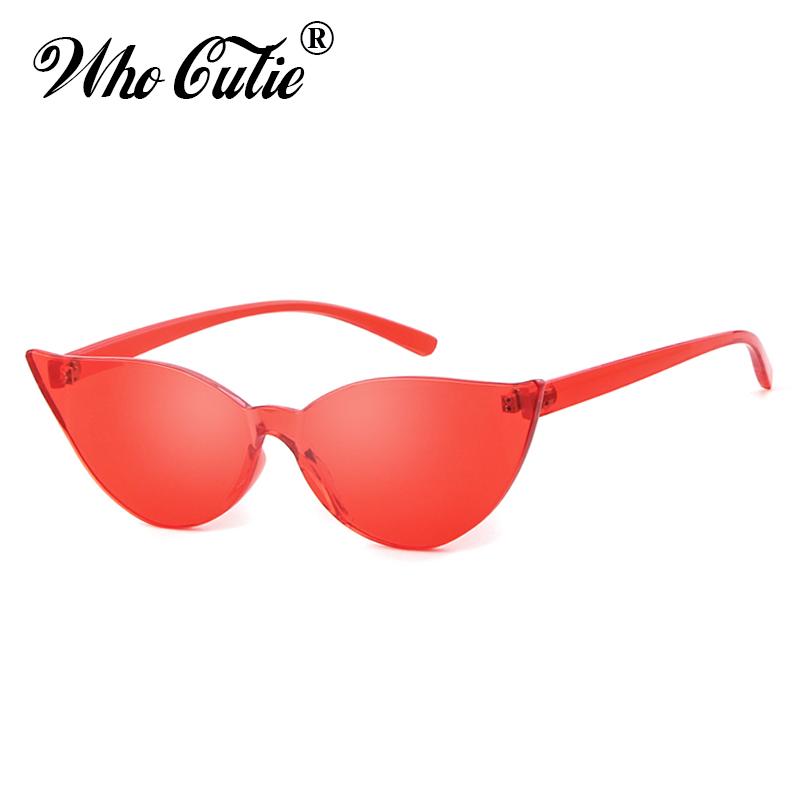 

Sunglasses WHO CUTIE Frameless Cat Eye Women Brand Design 2021 Vintage Rimless Transparent Frame One Piece Red Sun Glasses OM771