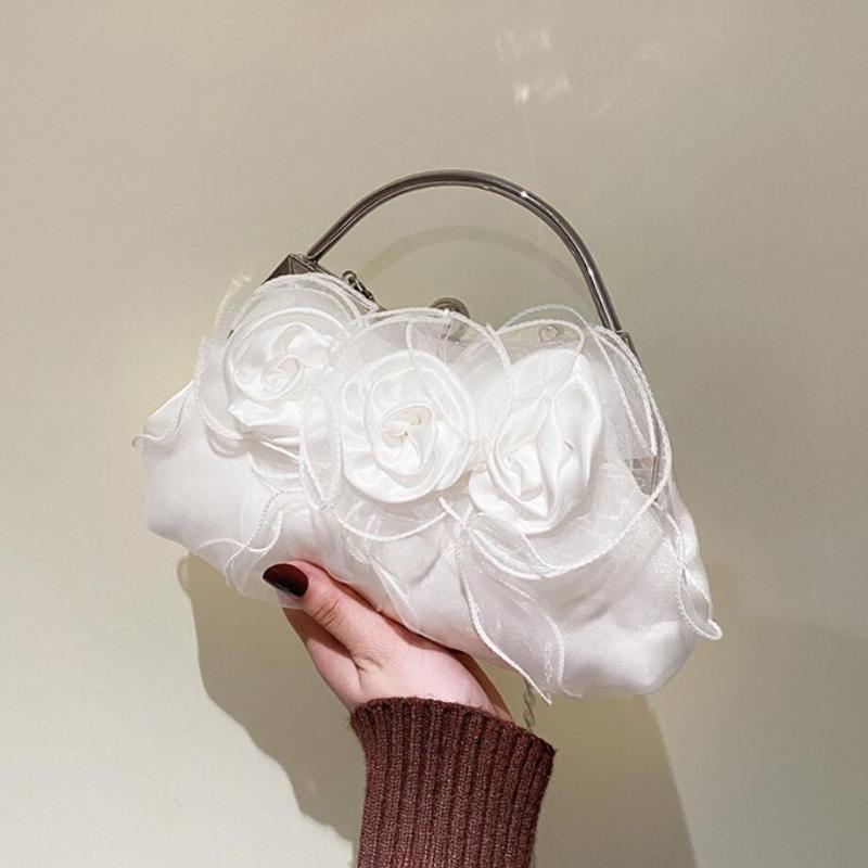 

Elegant Female Small Totes With Metal Handle 2021 New High quality Women's Designer Handbag Flower Chain Shoulder Messenger Bag, White